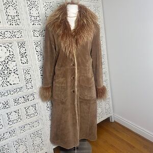 Vintage Jones New York Brown Suede Leather Genuine Fur Cuff Pennylane Coat